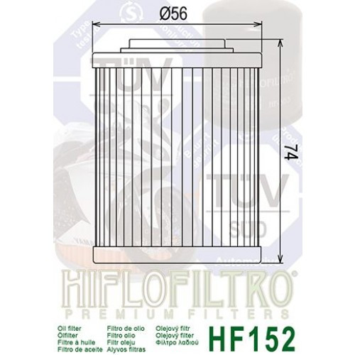 FILTRE A HUILE POUR QUAD - HIFLOFILTRO HF 152